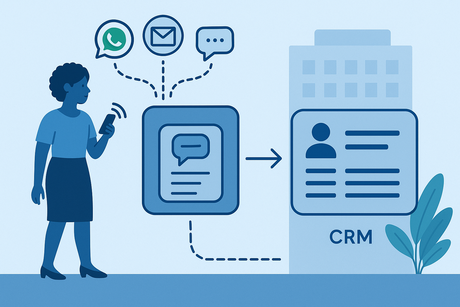 Process diagram showing customer feedback flow from WhatsApp and email to unified inbox and CRM system in South African business context